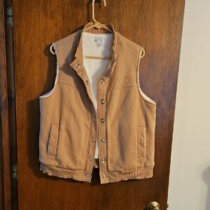 Tan Quilted Vest with Sherpa Lining, Womens Sz 1X, Studio Works Sports